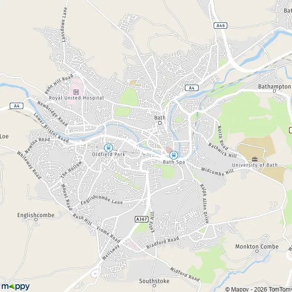 Plattegrond Bath and North East Somerset kaart van Bath and North
